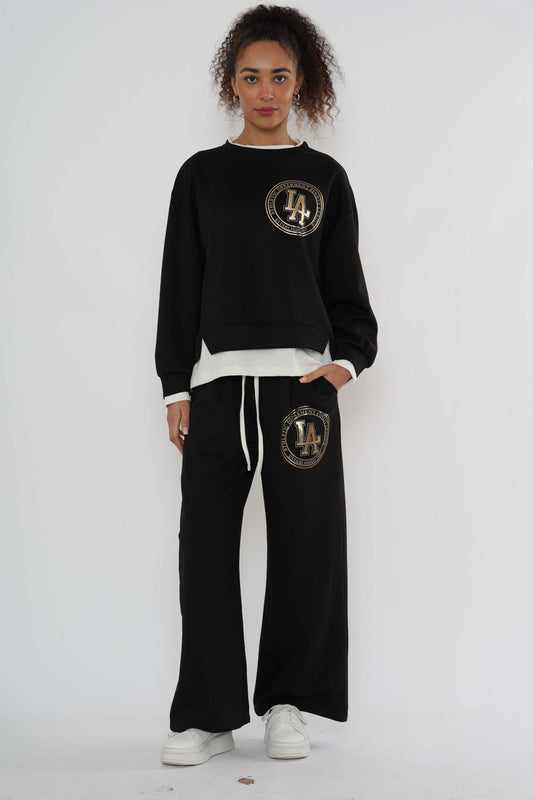 Sweatshirt & joggingbroek-set met logo – Zwart