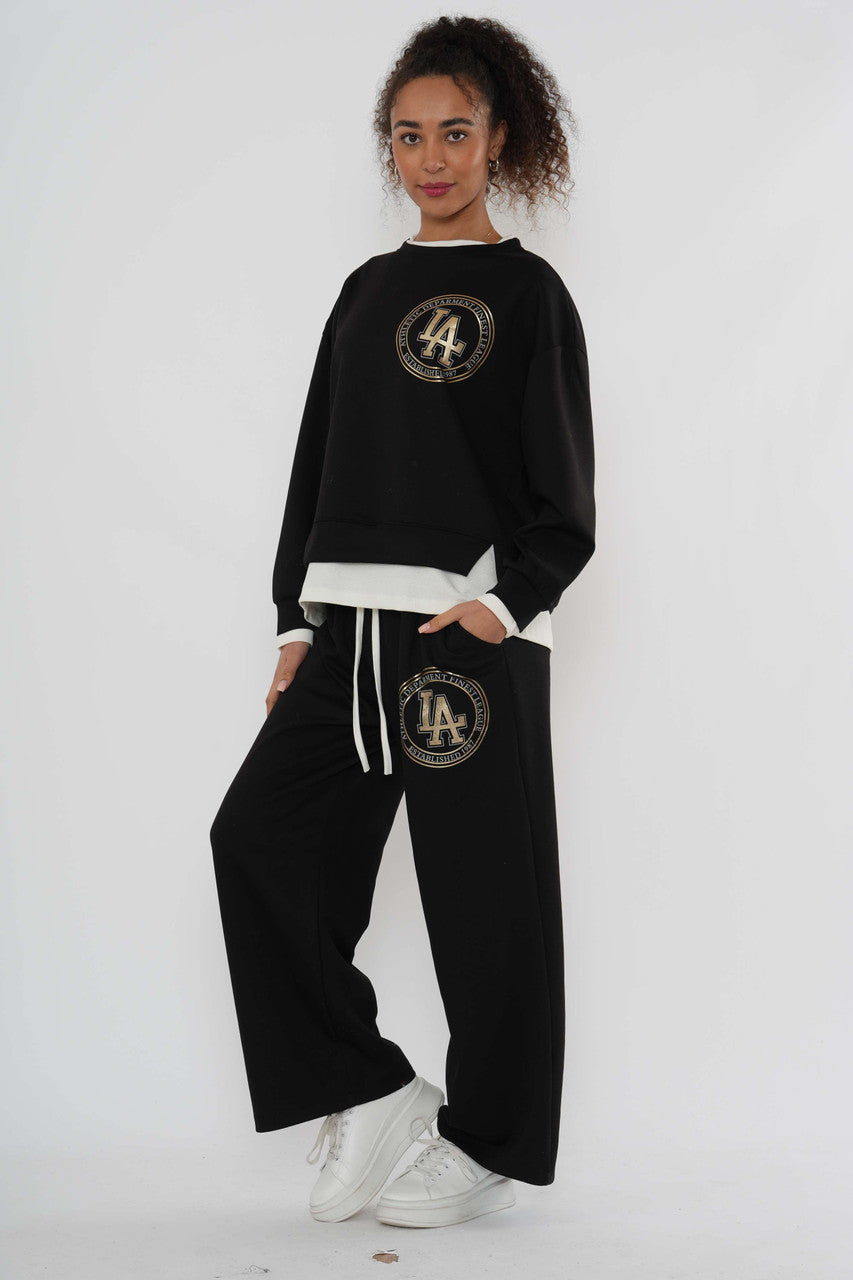 Sweatshirt & joggingbroek-set met logo – Zwart