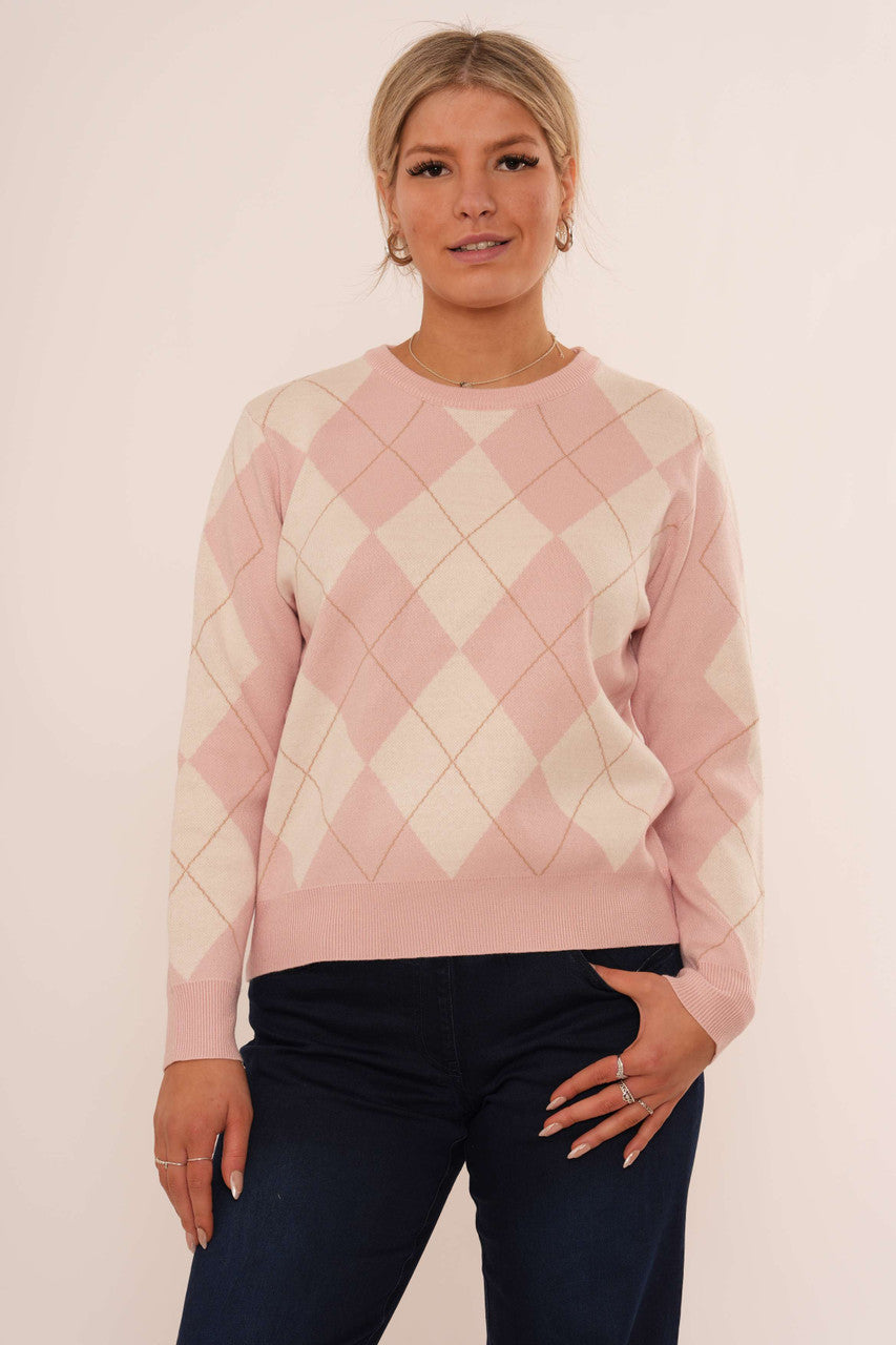 Moderne Argyle Crew - Roze