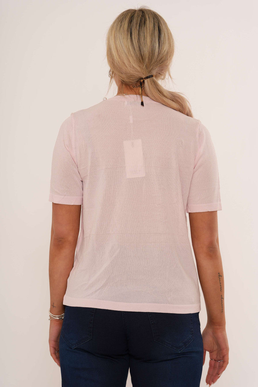 Embellished Neckline Short Sleeve Top - Soft Pink