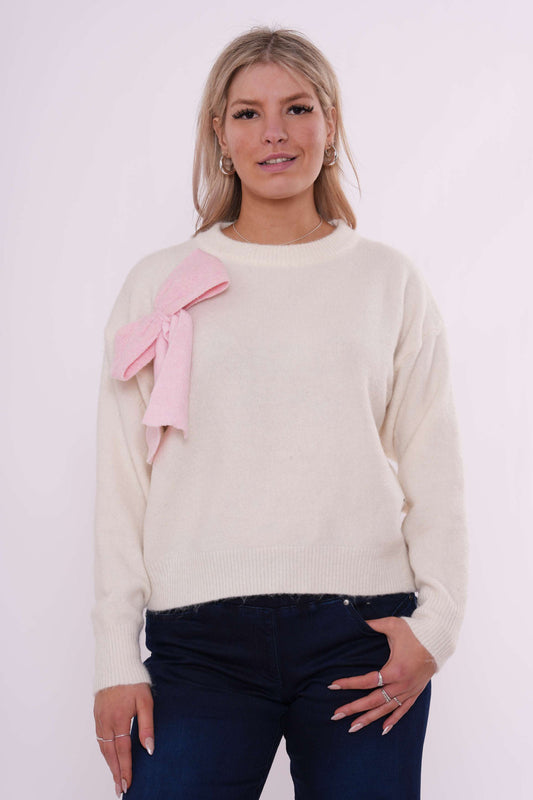 Elegante gebreide trui met strikdetail - Wit