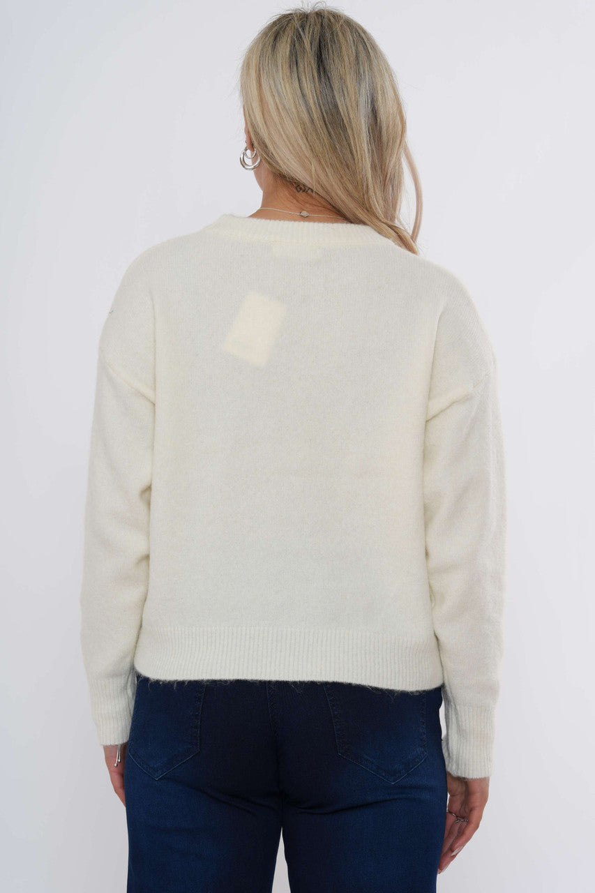 Elegante gebreide trui met strikdetail - Wit