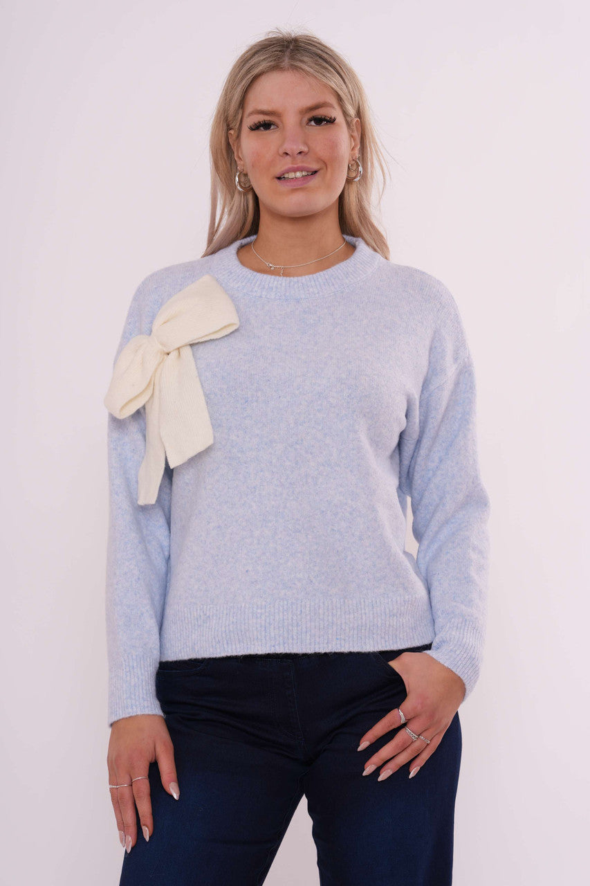 Elegante gebreide trui met strikdetail - Zachtblauw