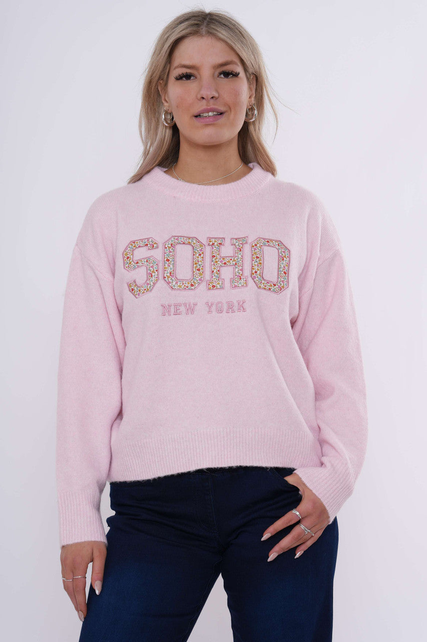 SOHO Graphic Gebreide Trui - Zachtroze
