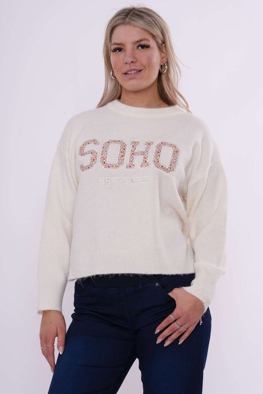 SOHO Grafische Gebreide Trui - Wit