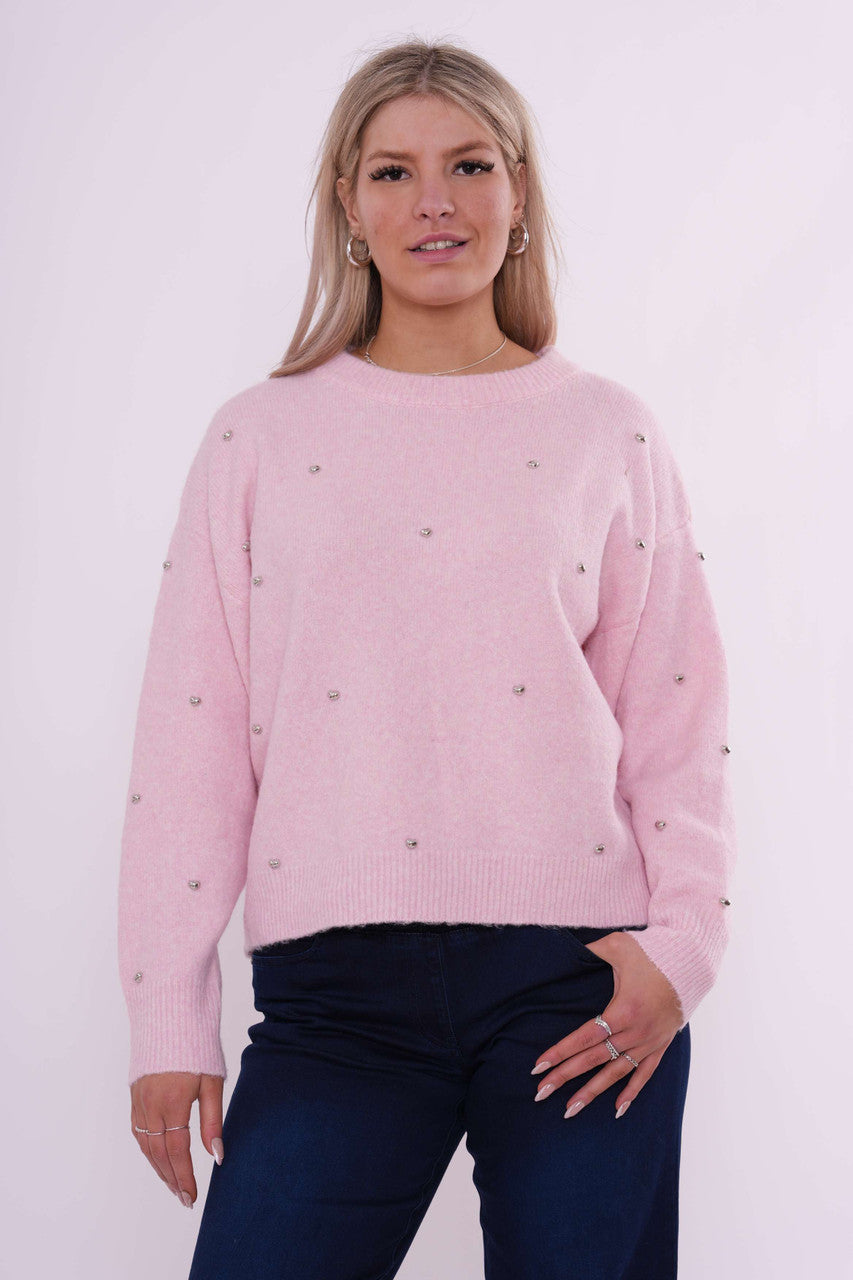 Trui met hartjes studs - Zachtroze