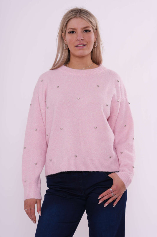 Trui met hartjes studs - Zachtroze