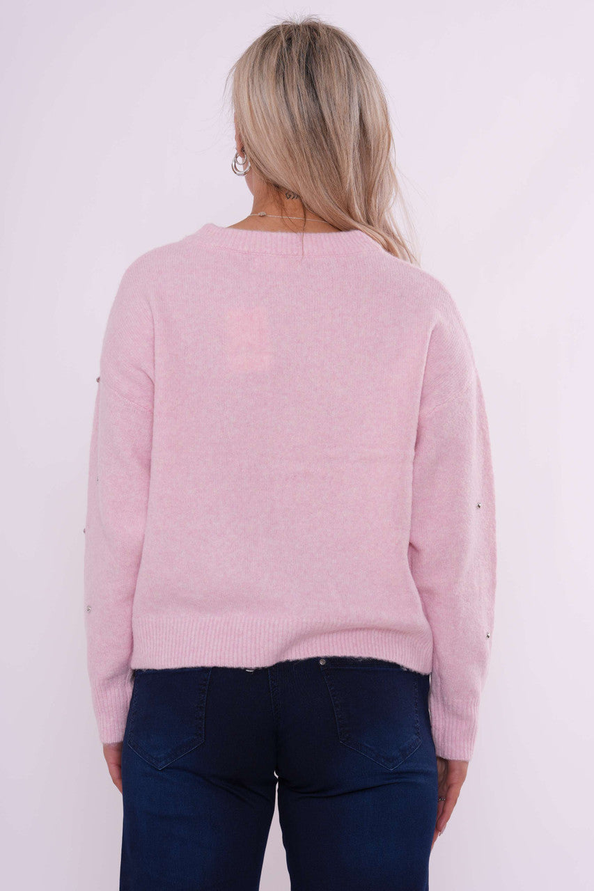 Trui met hartjes studs - Zachtroze