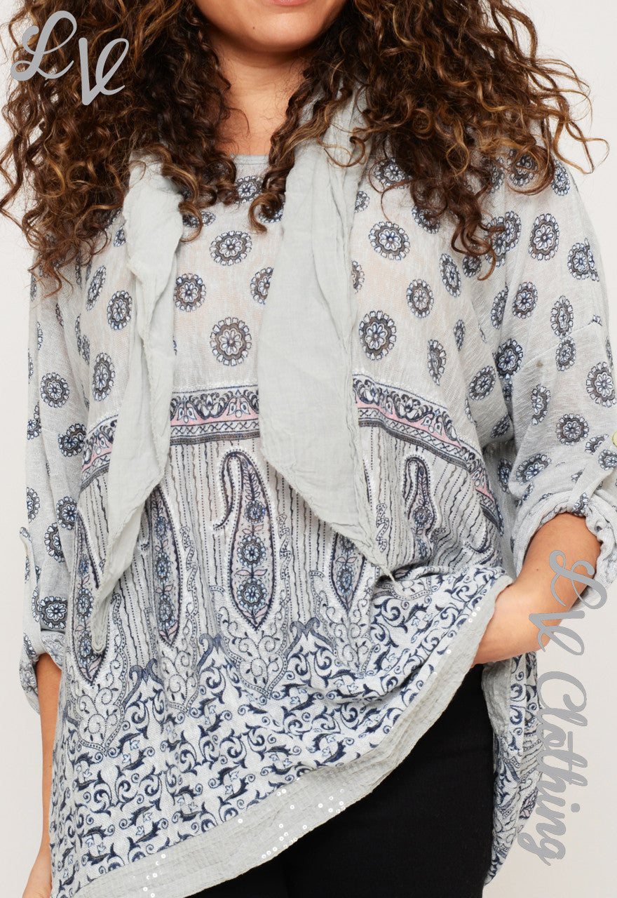 Ladies Floral Bohemian Inspired Print Top with Scarf £10.99