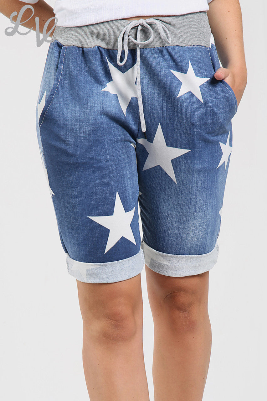 Dames Plus Size Shorts met Sterrenprint Marineblauw - Stukprijs £6,50
