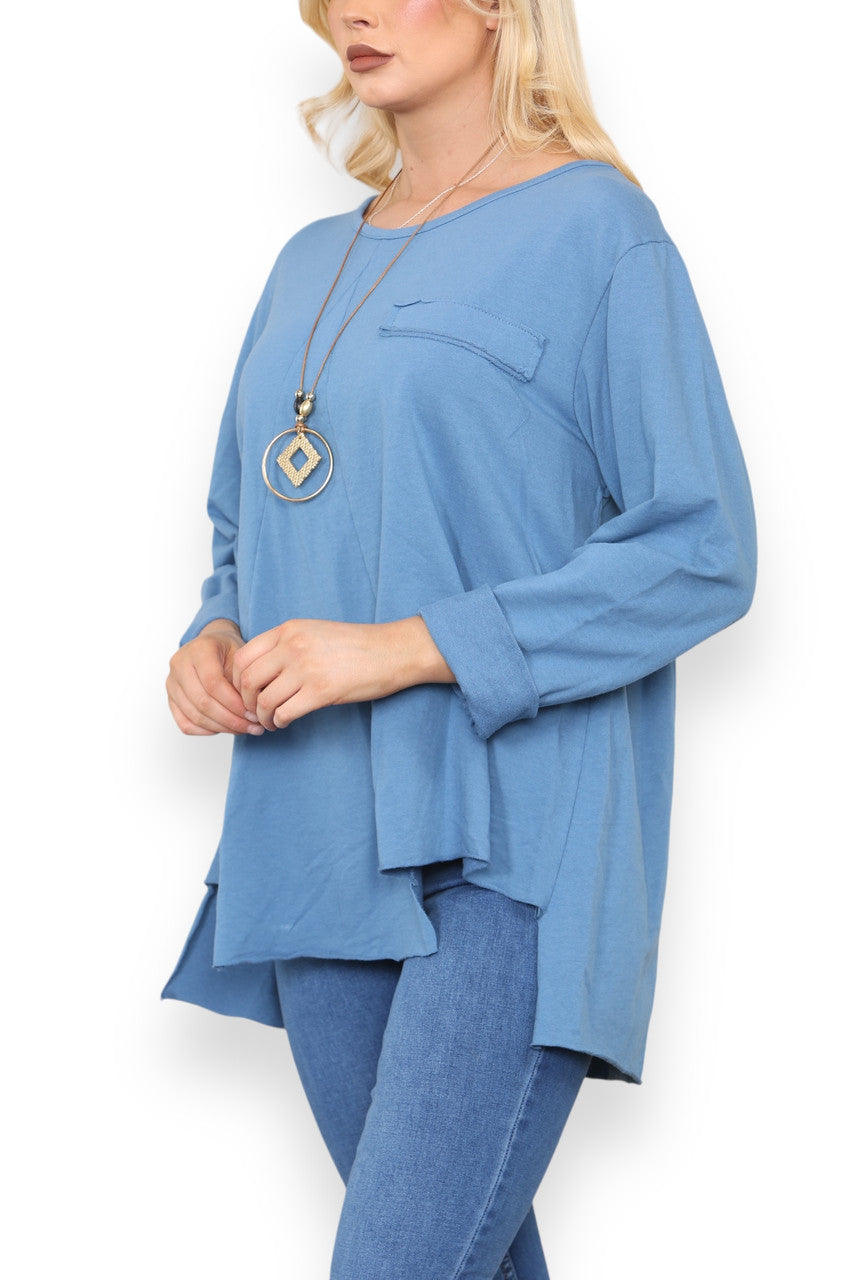 FAUX POCKET SWEATSHIRT TOP DENIM
