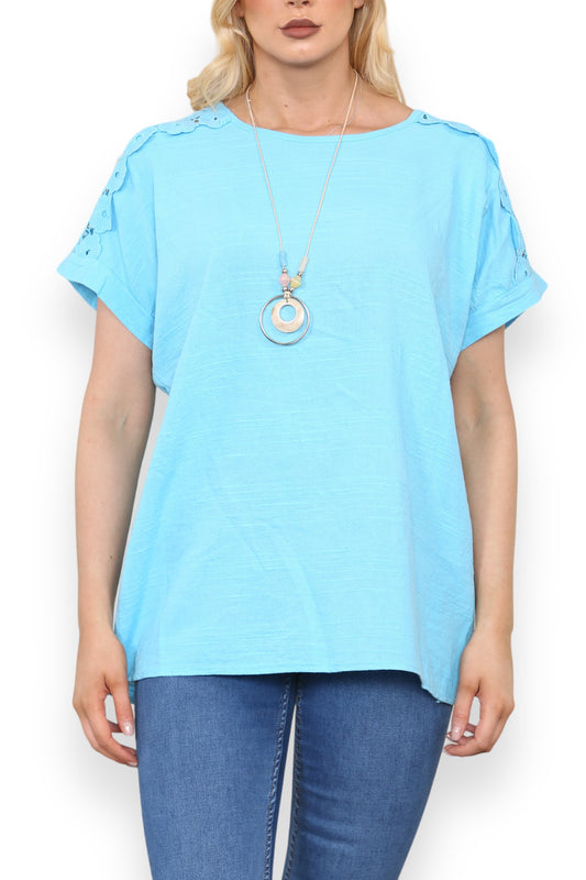 Copy of Copy of CUT OUT SHOULDER DETAIL WITH NECKLACE TURQUOISE