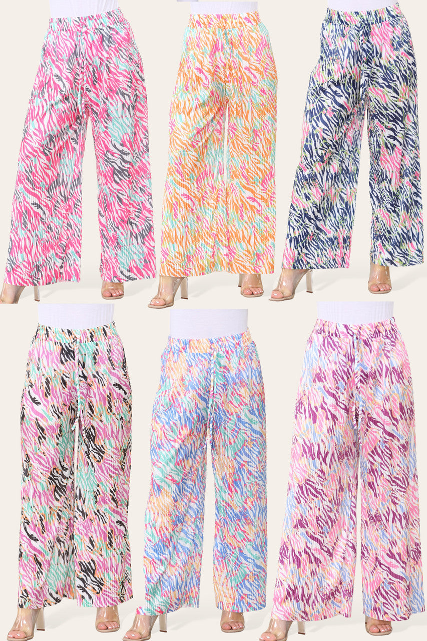 ELASTICATED WAIST WIDE LEG PLEATED ANIMAL PRINT TROUSER
