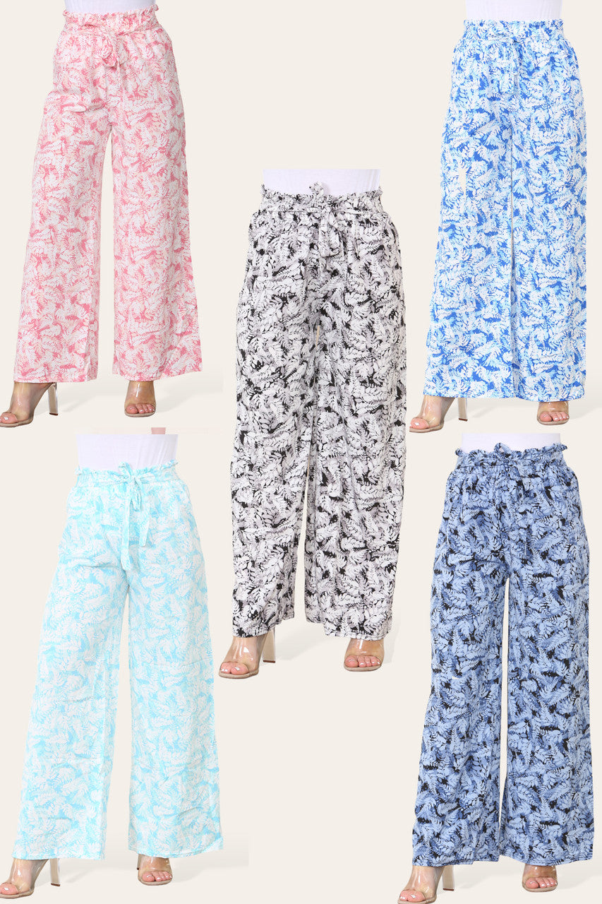 ELASTICATED WAIST WIDE LEG FERN LEAF PRINT TROUSER