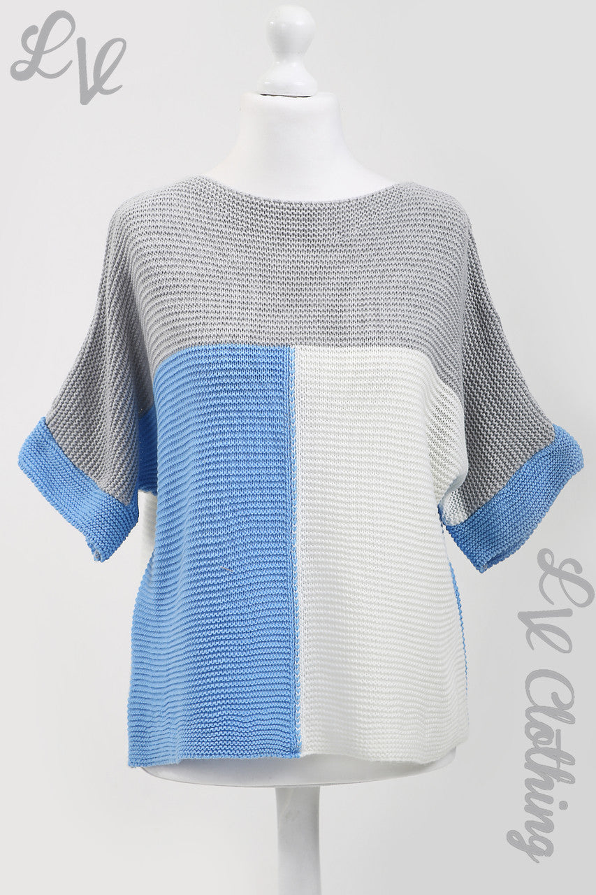Ladies Block Colour Knitted Jumper Denim/Grey - Unit Price WAS £7.99 NOW £5.99