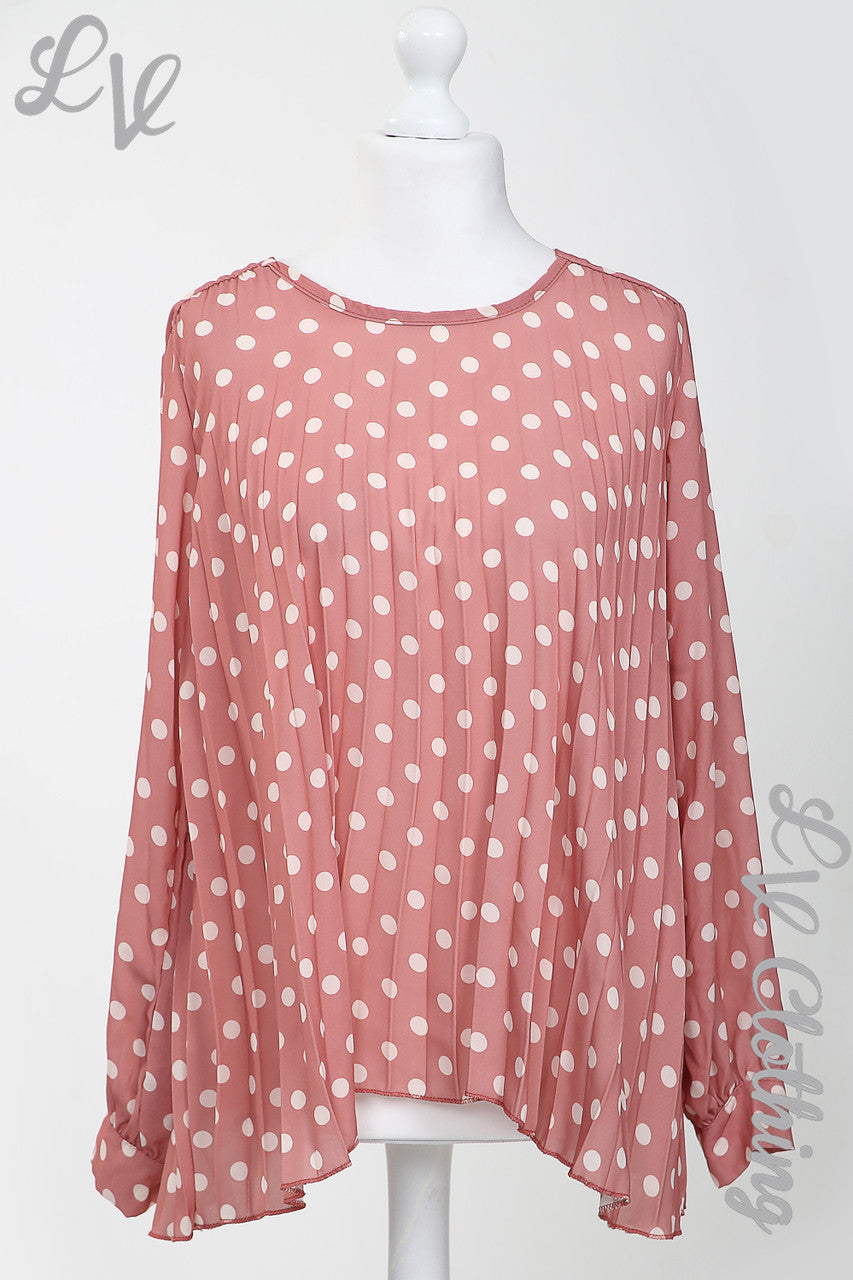 Ladies Polka Dot Print Pleated Blouse Salmon - Unit Price Was £9.99