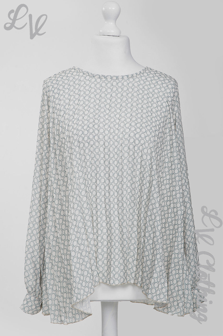 Ladies Circle Print Pleated Blouse Cream/Tiffany - Unit Price Was £9.99
