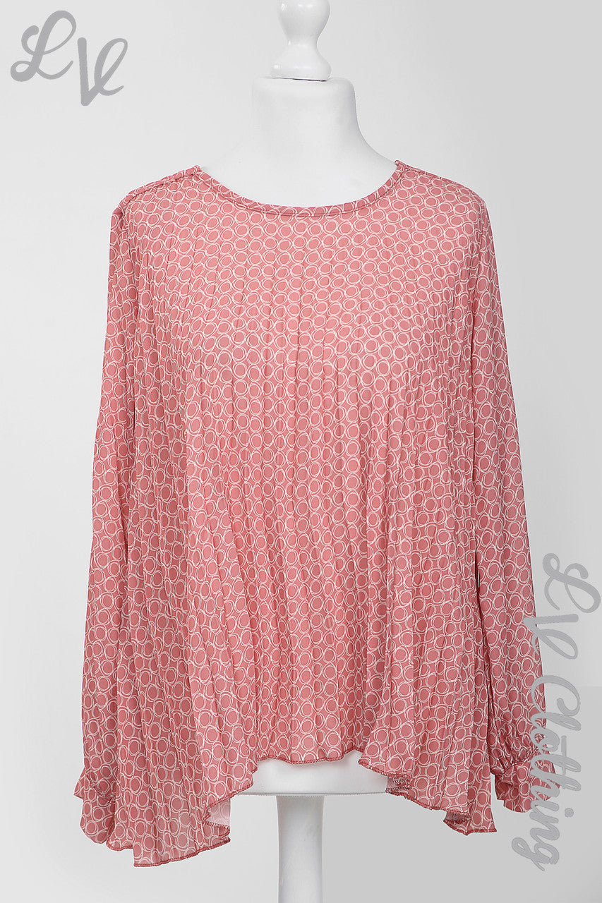 Ladies Circle Print Pleated Blouse Salmon - Unit Price Was £9.99
