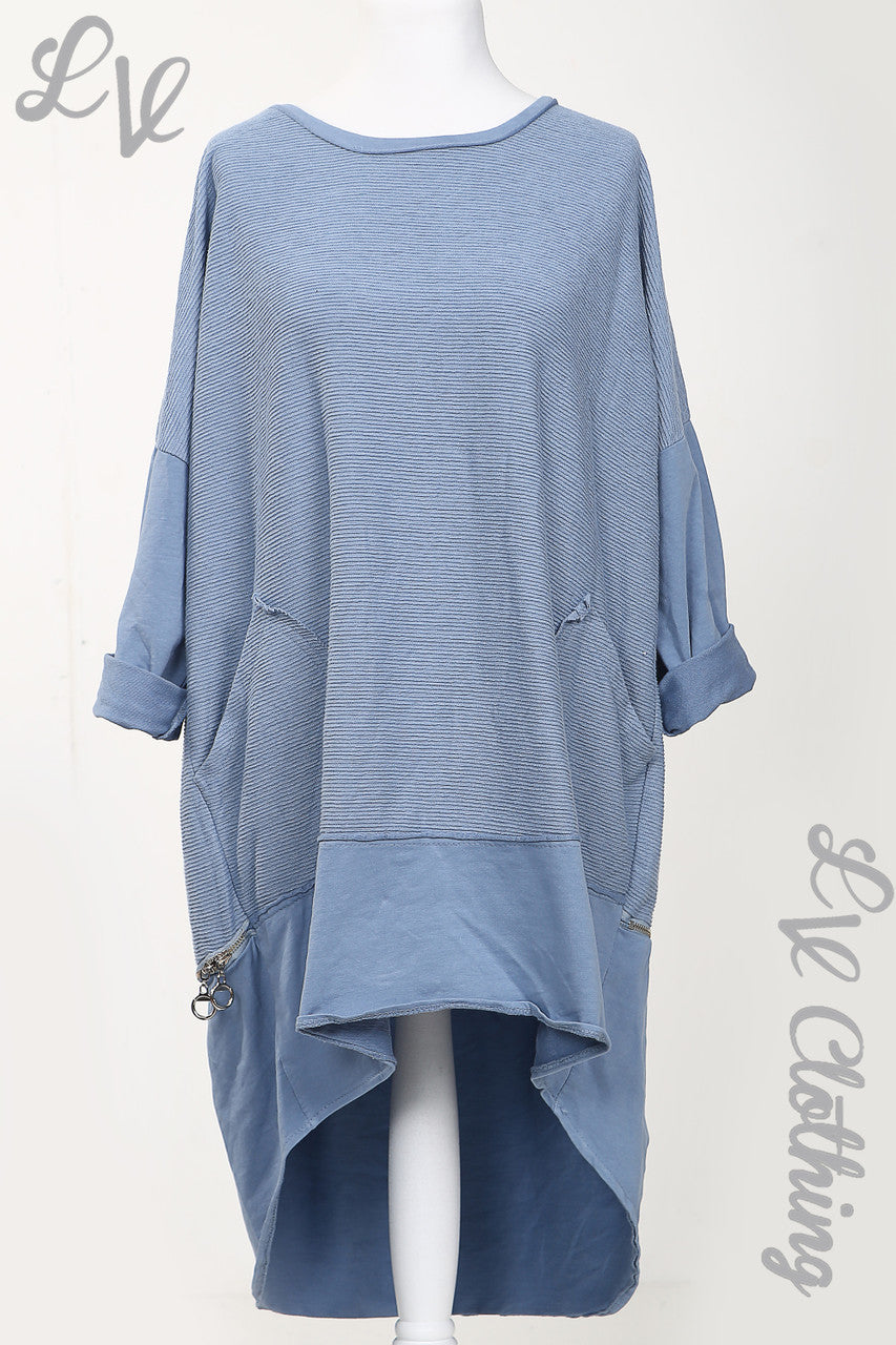 Ladies Ribbed Tunic With Zip Hem Detail Denim - Unit Price £15.99