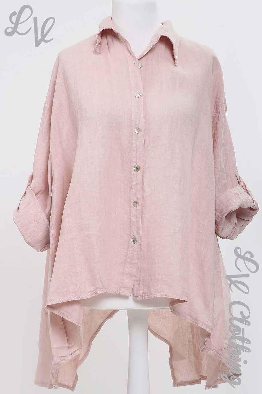 Ladies Linen Hanky Hem Shirt Dusty Pink - Unit Price £18.99
