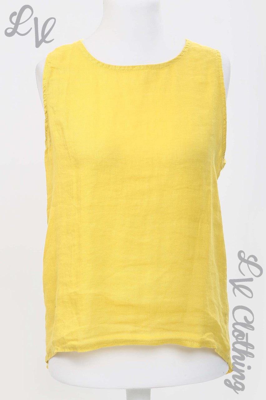Ladies Linen Sleeveless Top With Button Up Back Mustard - Unit Price £13.99