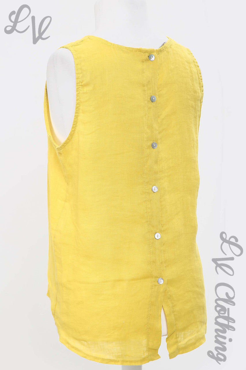 Ladies Linen Sleeveless Top With Button Up Back Mustard - Unit Price £13.99