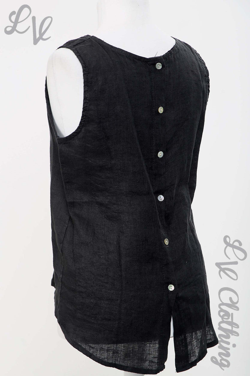Ladies Linen Sleeveless Top With Button Up Back Charcoal - Unit Price £13.99