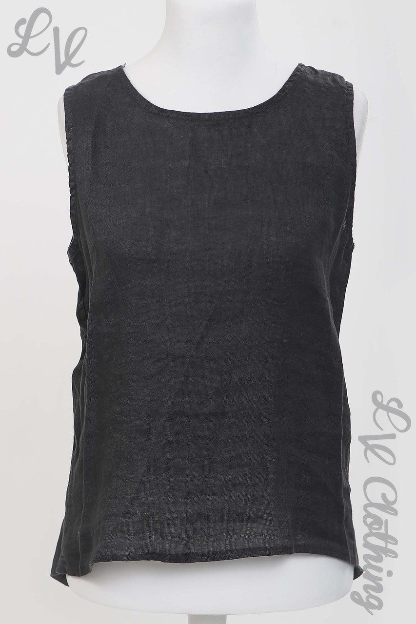 Ladies Linen Sleeveless Top With Button Up Back Charcoal - Unit Price £13.99