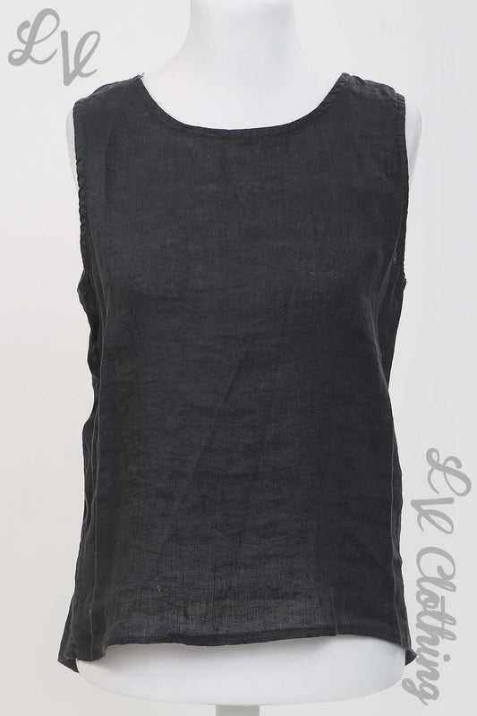 Charcoal linen sleeveless top with crew neckline