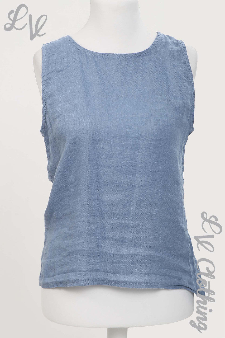 Ladies Linen Sleeveless Top With Button Up Back Denim - Unit Price Was £8.99