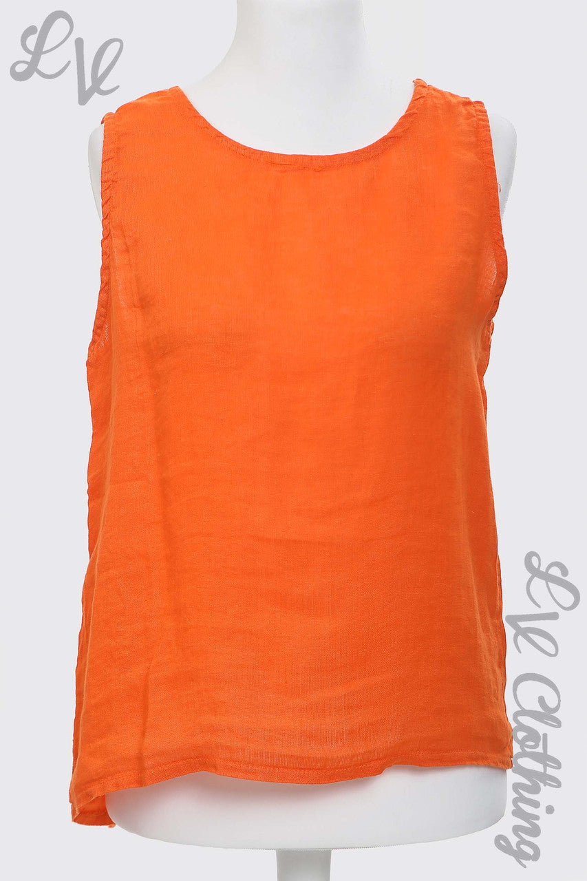 Ladies Linen Sleeveless Top With Button Up Back Orange - Unit Price £13.99