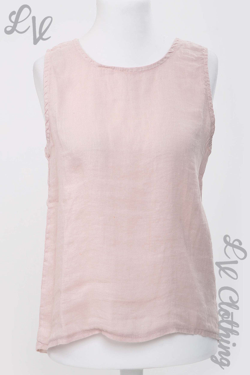 Ladies Linen Sleeveless Top With Button Up Back Dusty Pink - Unit Price £13.99