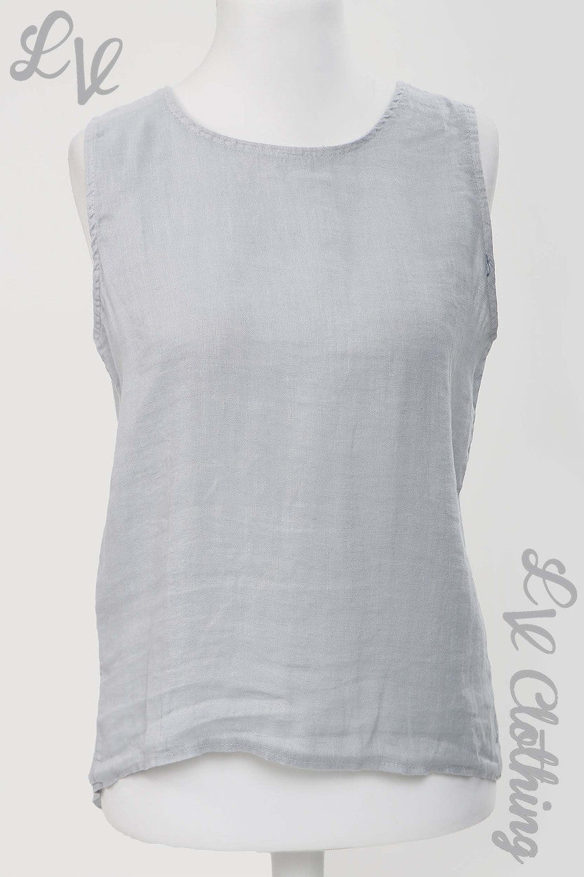 Dames Linnen Mouwloze Top Met Knoopsluiting Op De Rug Zilver - Prijs per eenheid £13,99