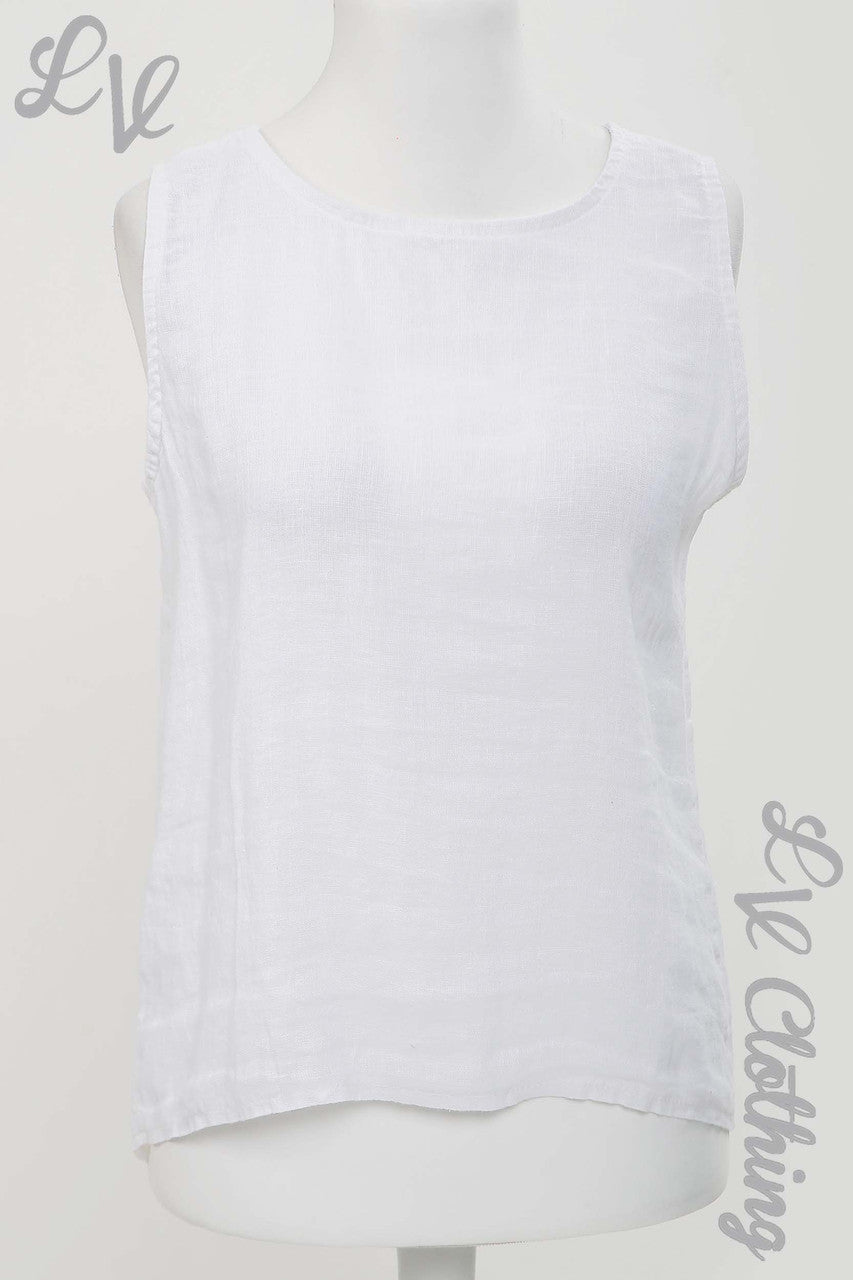 Ladies Linen Sleeveless Top With Button Up Back White - Unit Price Was £8.99