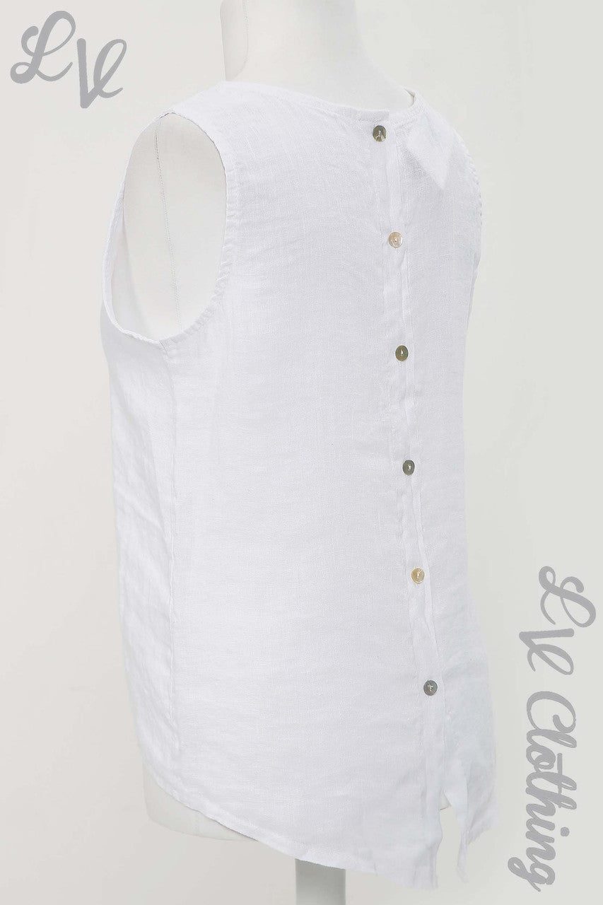 Ladies Linen Sleeveless Top With Button Up Back White - Unit Price Was £8.99