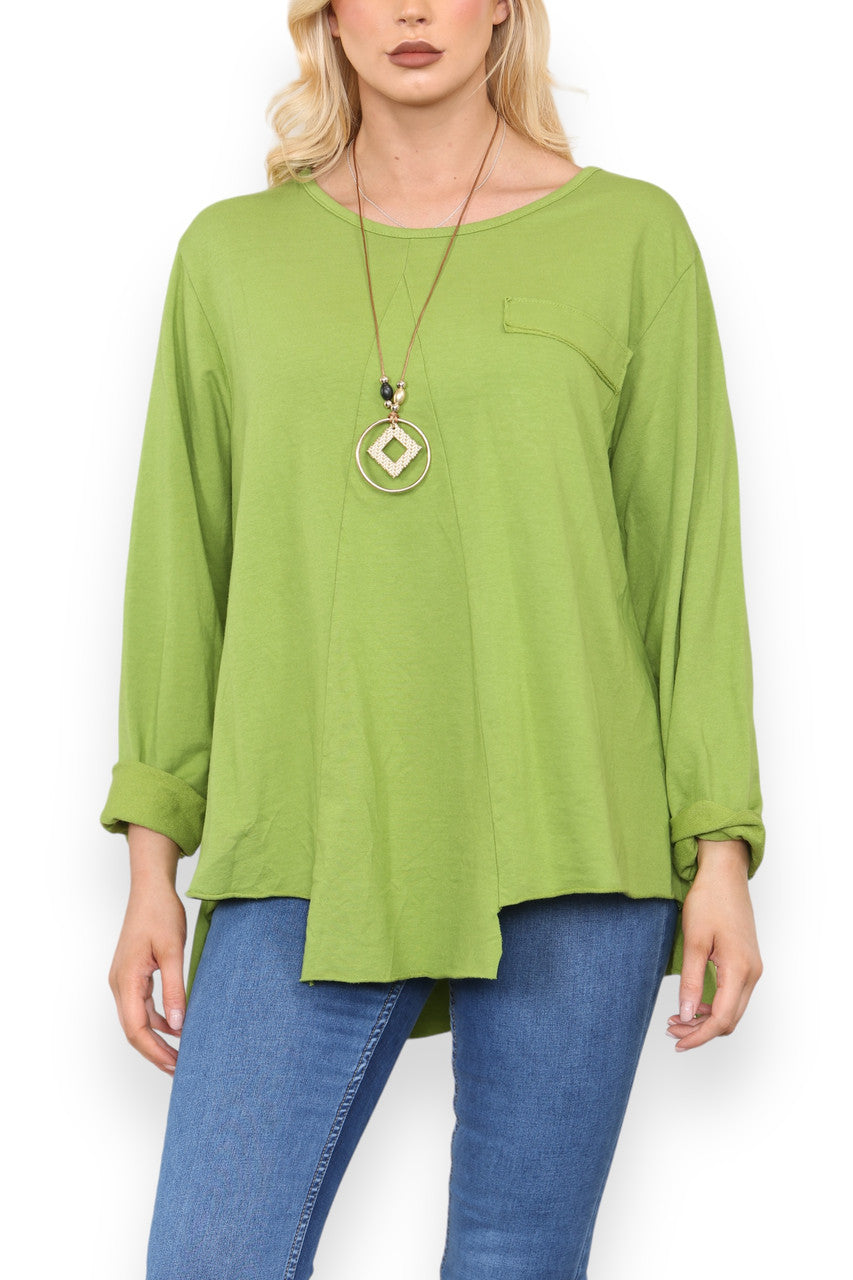 SWEATER MET ZOMPIGE ZOOM EN KATOEN LIMOENGROEN