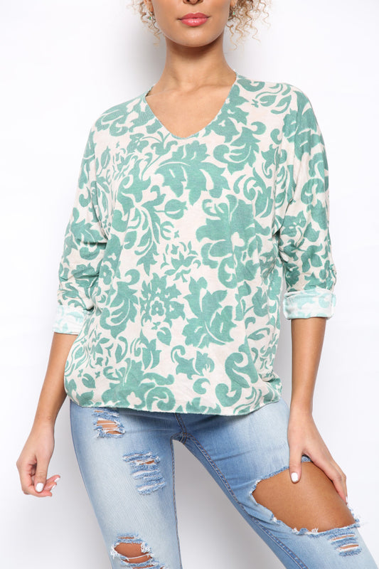 Ladies Baroque Print Top Green
