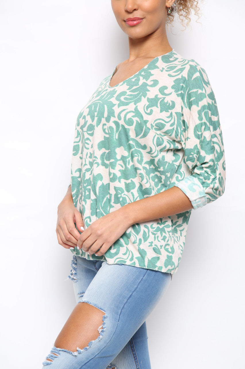 Ladies Baroque Print Top Green