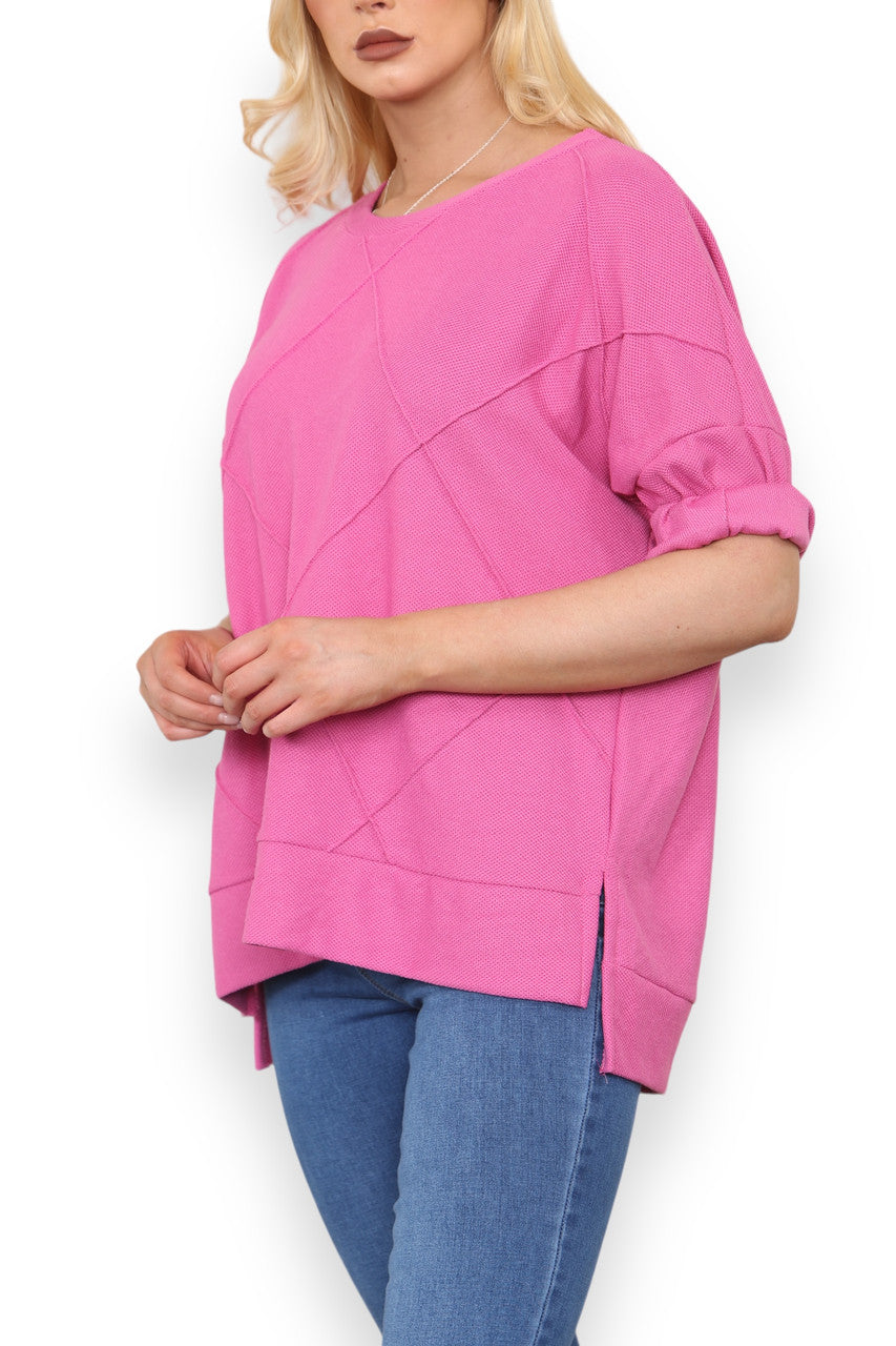 INSIDE-OUT STITCH DETAIL TOP CERISE