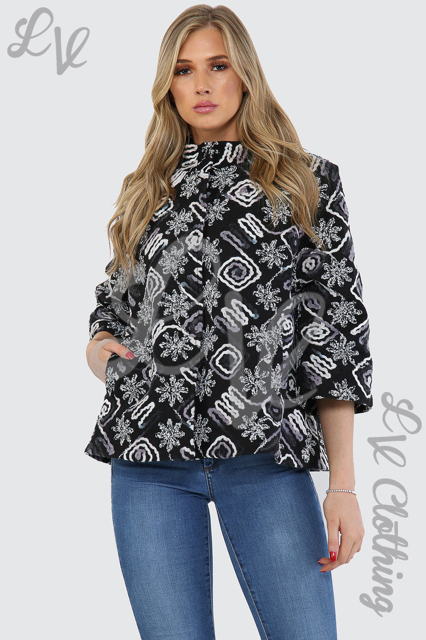 Ladies Floral ZigZag Print Jacket Black Unit Price £10.99