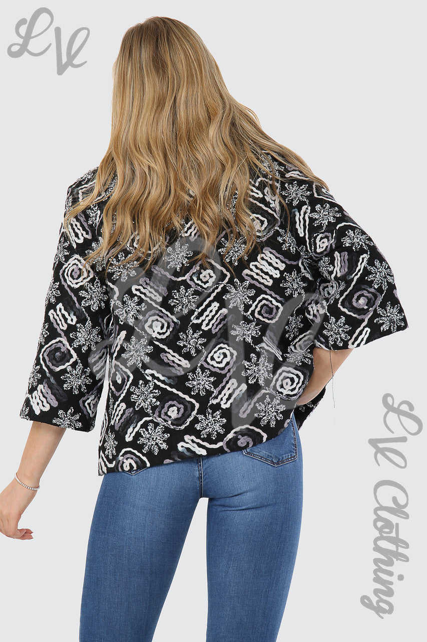 Ladies Floral ZigZag Print Jacket Black Unit Price £10.99