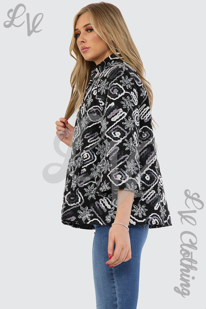 Ladies Floral ZigZag Print Jacket Black Unit Price £10.99