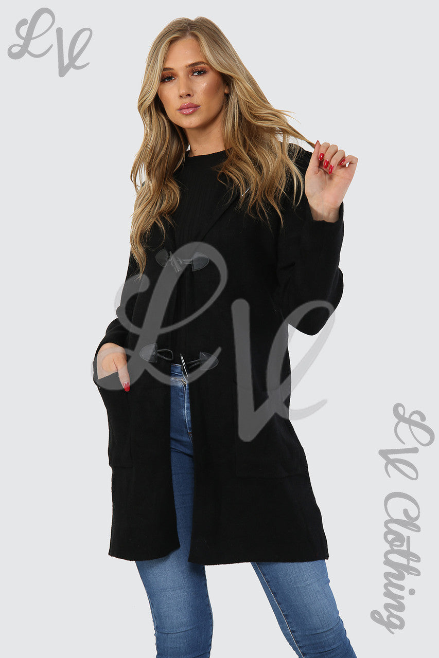 Damesvest met capuchon en toggle-knopen zwart Stukprijs € 16,99