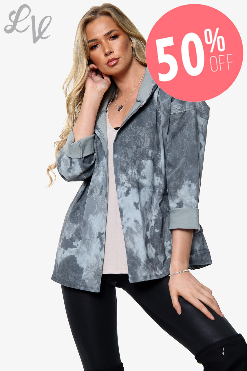 Dames Acid Wash Jack met capuchon Houtskool Prijs WAS £14,99 NU £7,49