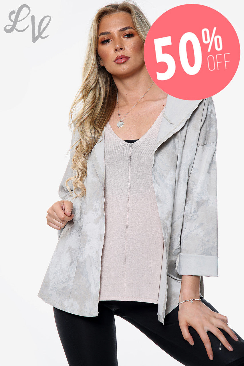 Dames capuchonjack met acid-wassing, steenkleurig, eenheidsprijs WAS £14,99 NU £7,49