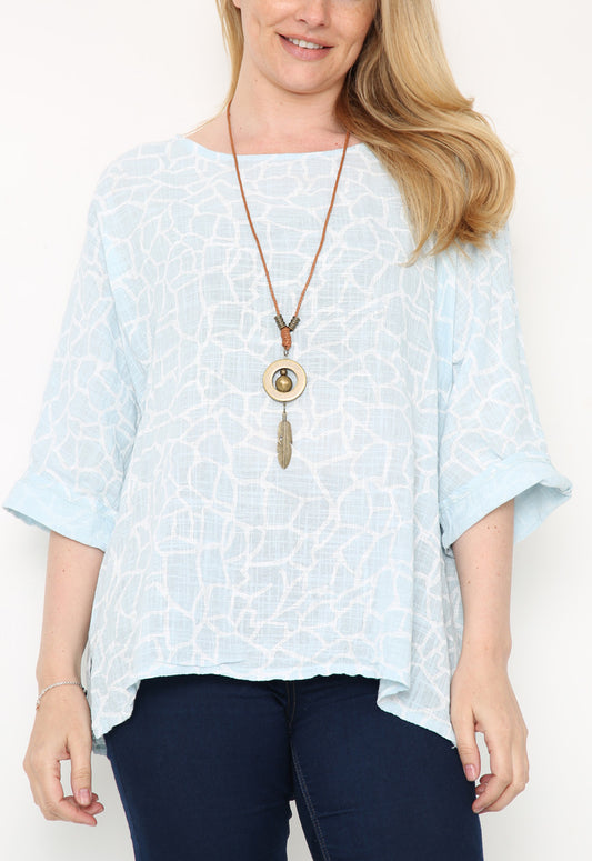 CRACK EFFECT PRINT TOP LIGHT BLUE