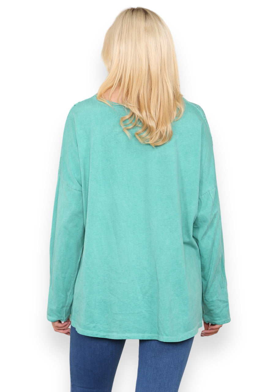 ANGLAISE SCHOUDER & ZOOM DETAIL TOP PAARSBLAUW