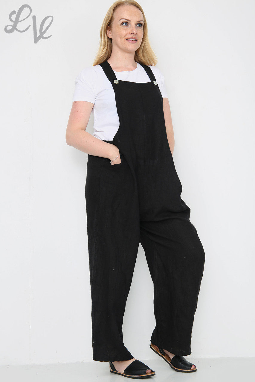 Dames linnen tuinbroek zwart Stukprijs € 16,99