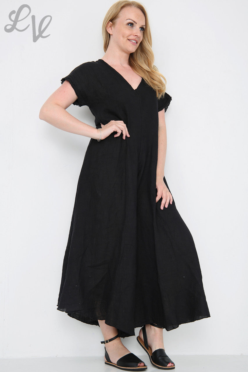 Dames Linnen Jumpsuit Onafgewerkte Zoom Zwart Stukprijs €19,99