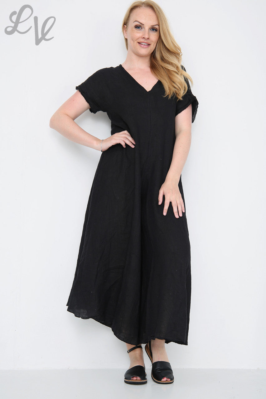 Dames Linnen Jumpsuit Onafgewerkte Zoom Zwart Stukprijs €19,99